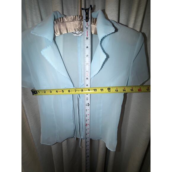 Y2K Baby Blue Sheer Chiffon Tie Front Top Short Sleeve Vintage 90s 00s Fairy S M - Picture 5 of 8